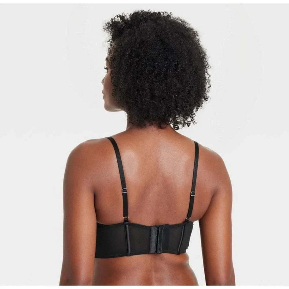 Auden Intimates Womens XXL Black Satin Longline Bustier Corset Bra Underwire